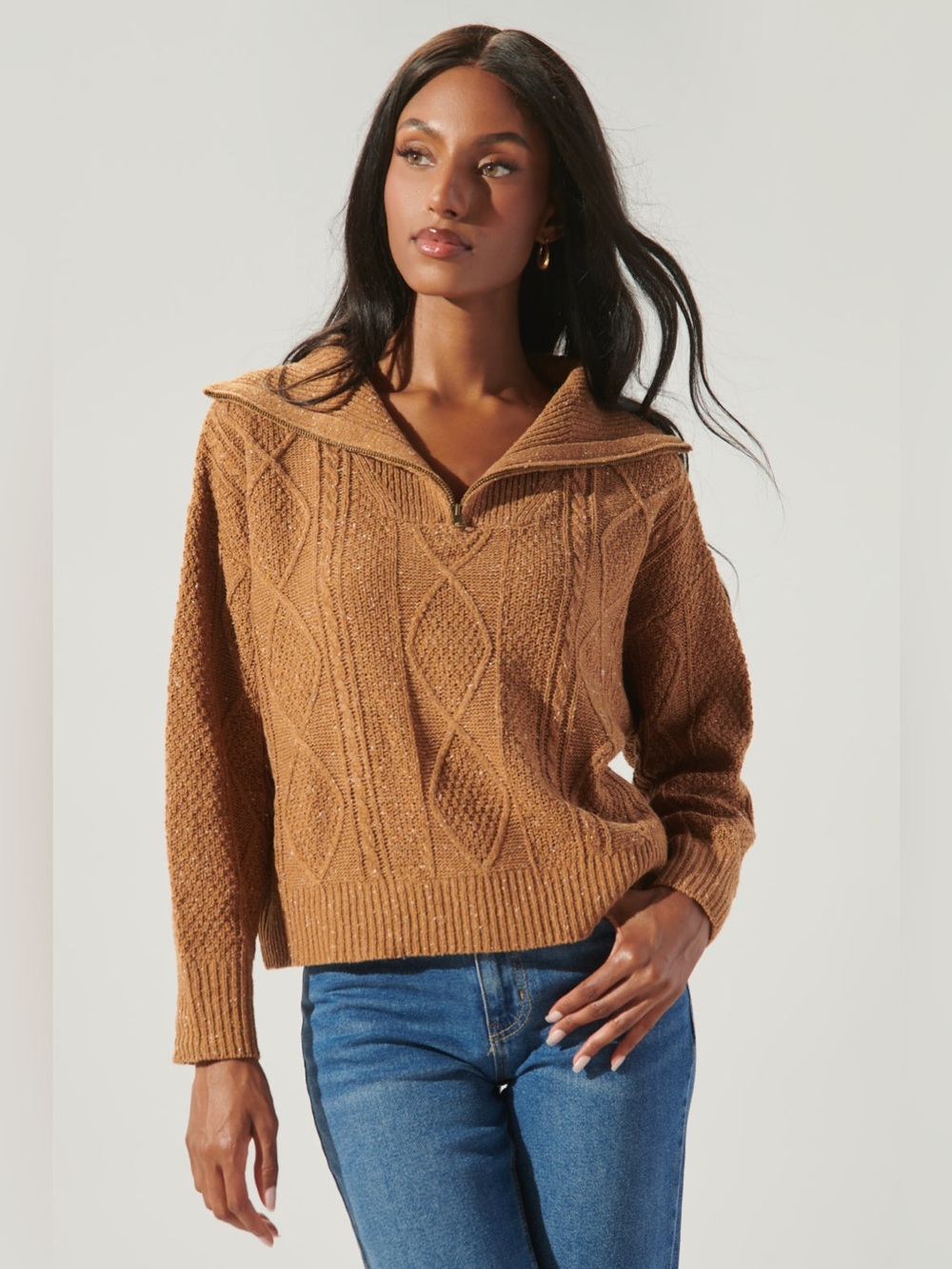 Sugarlips Mocha Cable Knit Half Zip Sweater | Size Small, New with tags!